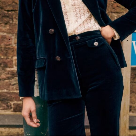 Sezane Velvet Pants Florentino Trousers Wide Leg Navy Size 12 XXL 44 - Picture 3 of 12